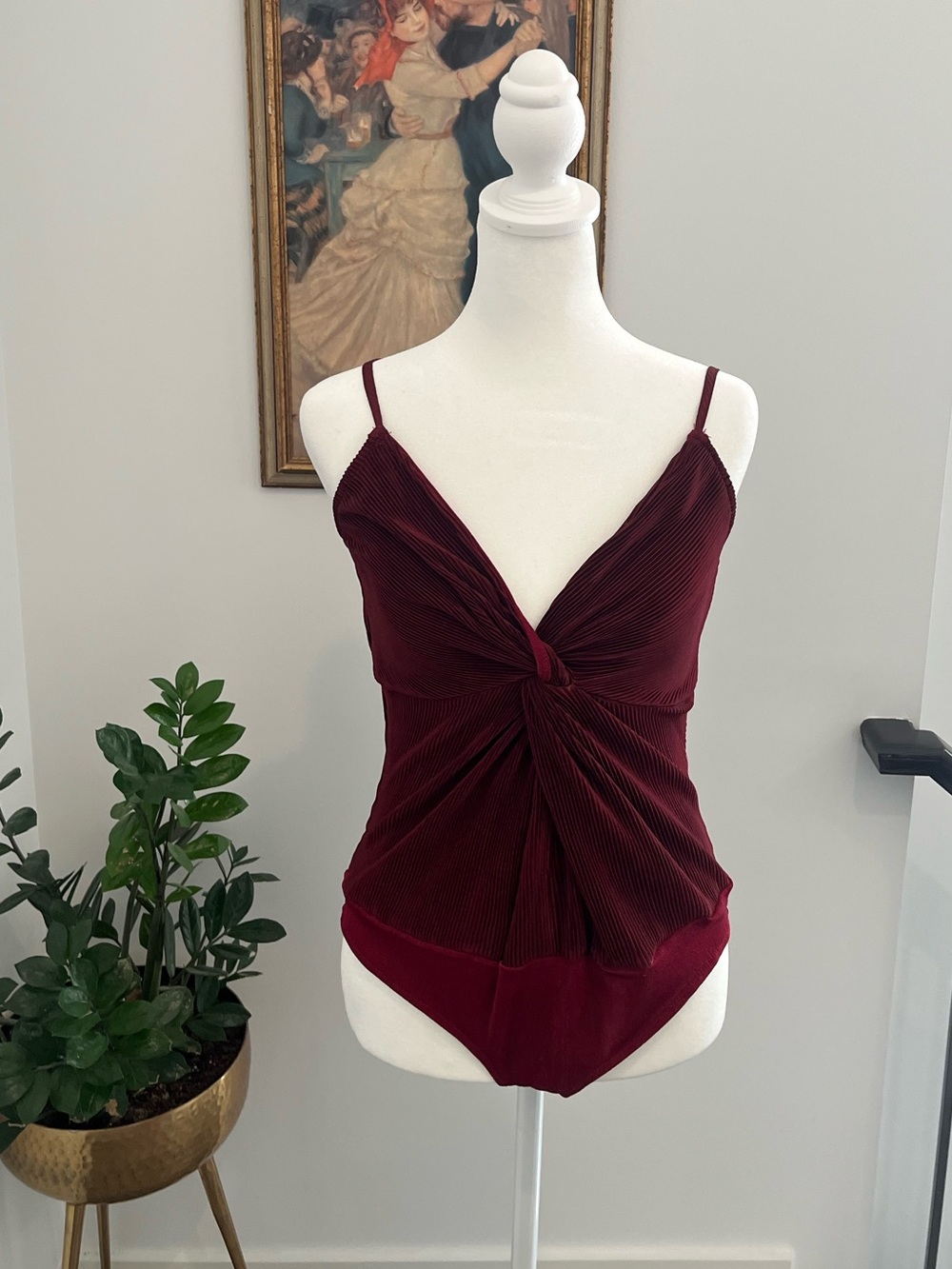 Sadie & Sage Burgundy Ruched One-Piece velvet bodysuit